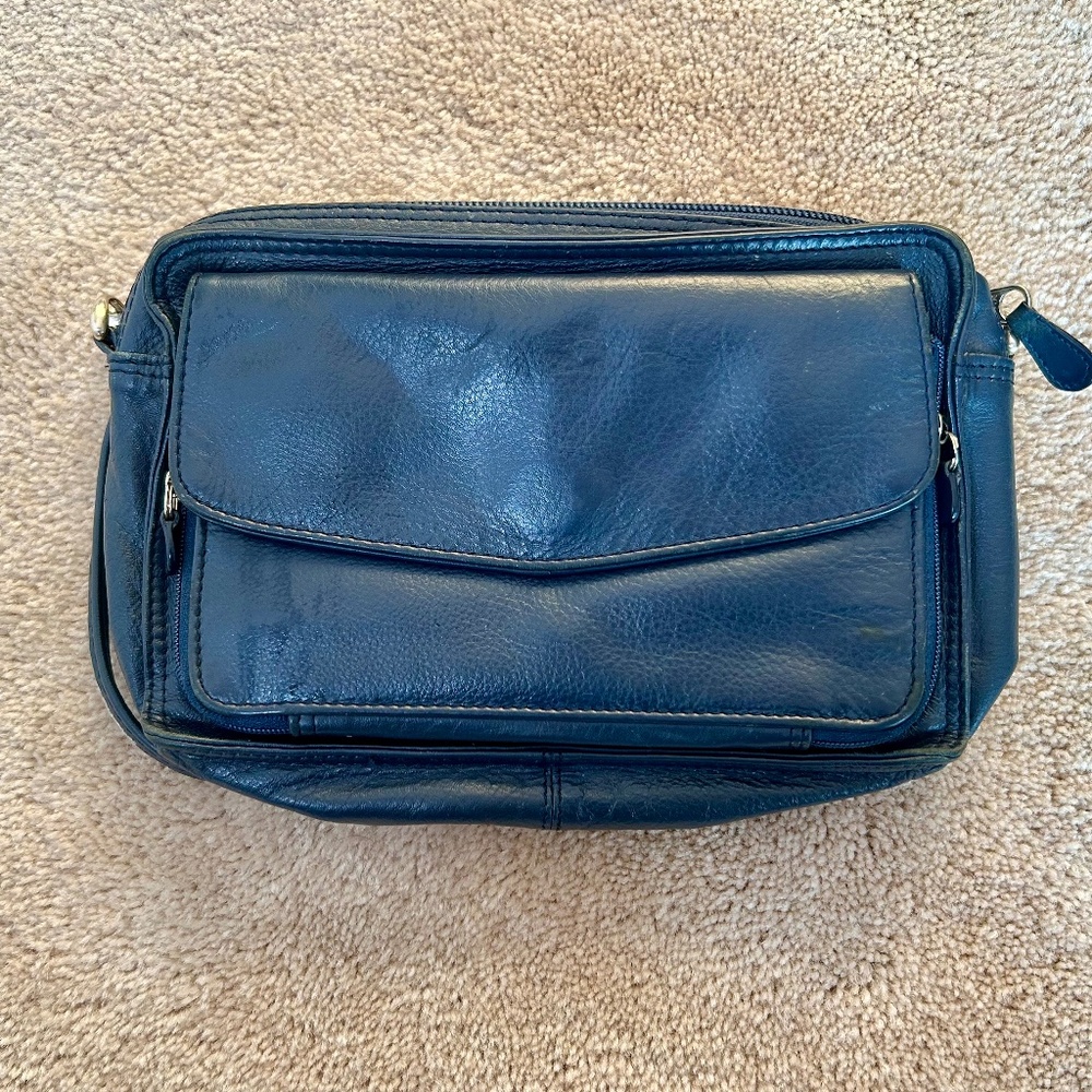 Genuine Navy Leather Purse with Wallet and Sunglasses Holder *Travel Bag*